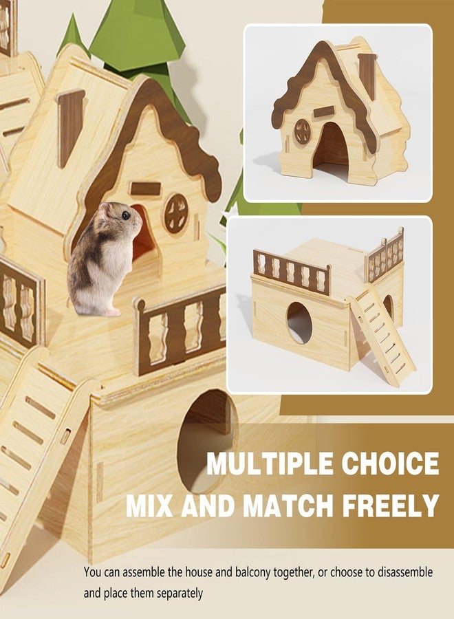 DINTSTYLE Wooden Hamster Platform and Dwarf Hamster House,Cute Syrian Hamster Tiny House Hideout,Large Balcony Lookout Holes,for Dwarf Gerbils and Mouse Mice Rat Other Small Animals(A) - Image 4
